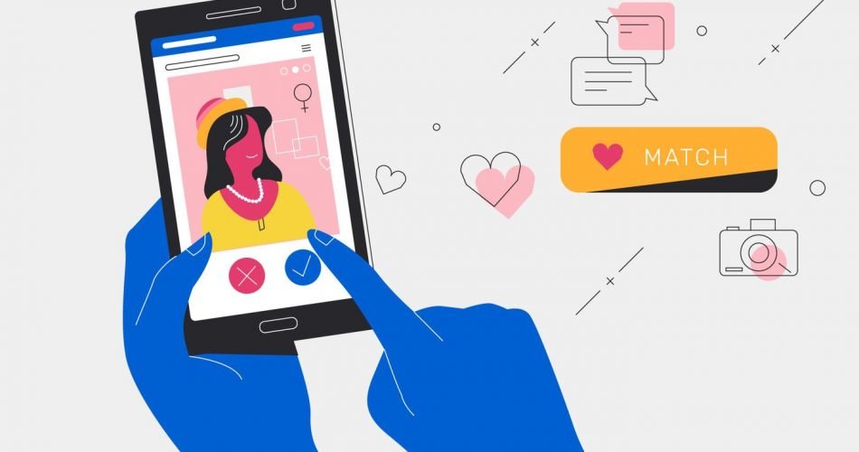 online-dating-apps-getting-match-with-a-young-woman-vector-illustration